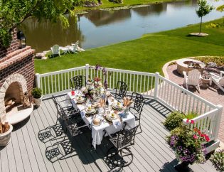 wood deck and stone patio combination